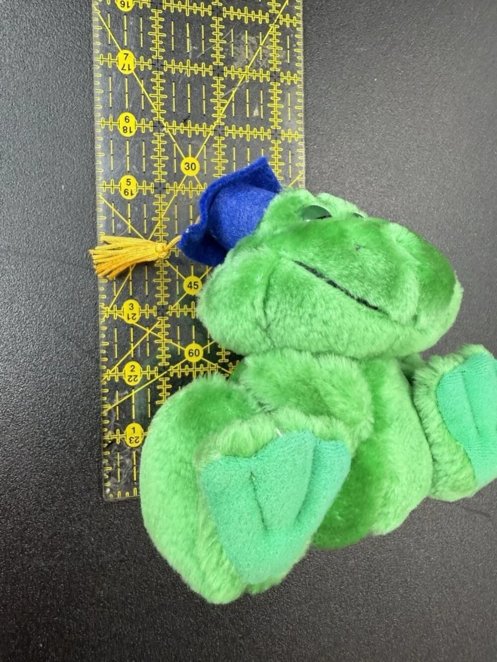 Vintage Russ Graduation Frog Toad Plush Green 5” KISS Me I’m A Graduate Sign
